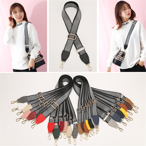

3.8cm black white stripe nylon cotton fabric bag belt diy single shoulder bag strap handle 88~140cm adjustable