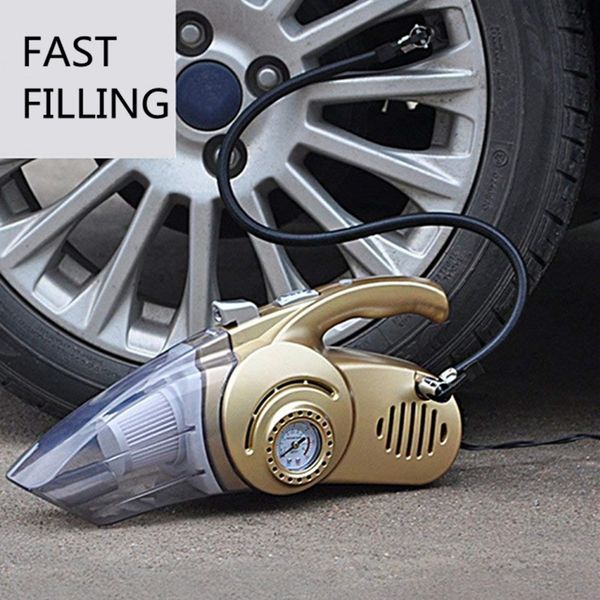 

4 in 1 car vacuum cleaner dry/wet use auto inflator pump portable air compressor tire pressure monitor tyre air filling tool