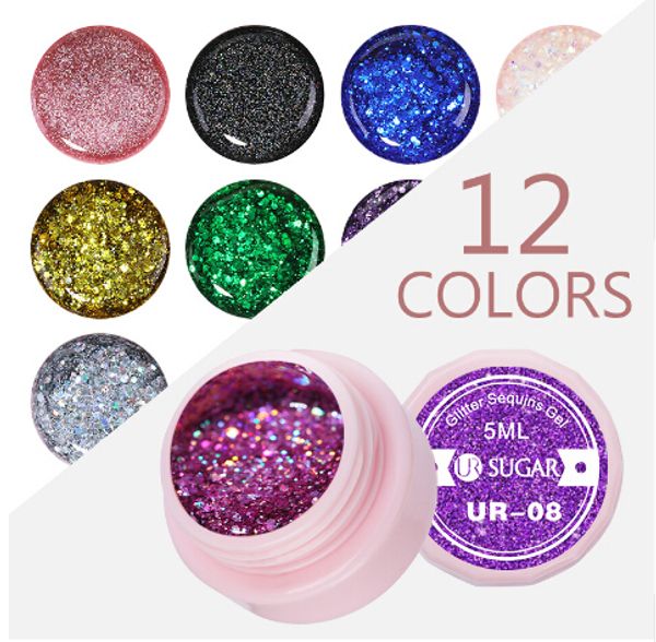 

5ml holographic glitter nail gel polish shiny laser sequins pink purple color soak off uv gel polish nail art lacquer, Red;pink