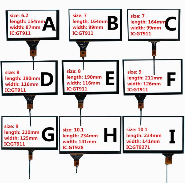 

6.2/7/8/9/10.2 дюймовый gt911 gt9271 емкостный универсальный дигитайзер для автомобиля dvd gps навигация мультимедиа сенсорная панель стекло