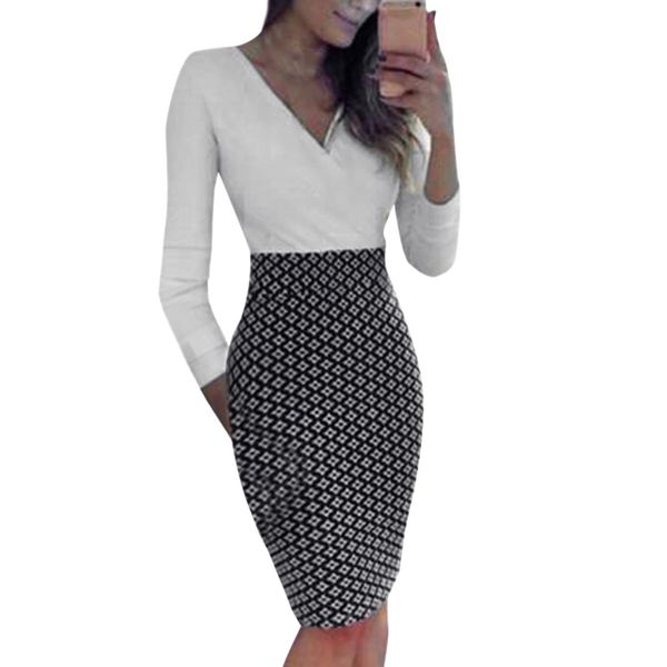 

winter party bandage dress women ladies long sleeve v neck midi dress women clothes 2019 pocket evening pencil dresses, Black;gray