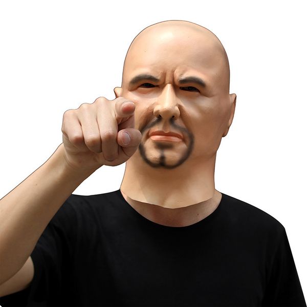 

halloween funny human realistic silicone masks artificial man latex mask hood overhead wigs beard human skin face mask cosplay