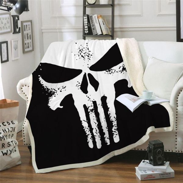 

sherpa blanket 3d printed punisher skull velvet plush bedspread couch quilt cover for bed sofa microfiber warm throw blanket