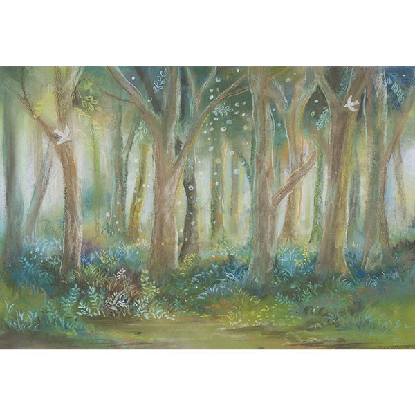 Pintura a óleo floresta árvores pano de fundo fotografia bebê recém-nascido adereços impressos aves grama verde crianças aquarela de fundo