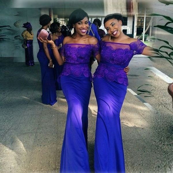 Африканские фиолетовые русалки невесты платья с плеча с коротким рукавом вечеринка выпускное платье длинные халаты de soiree longo винтаж Нигерия онлайн