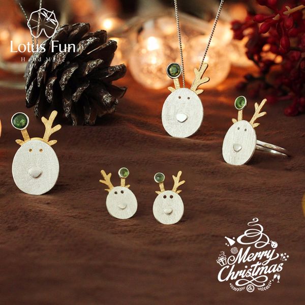 

lotus fun real 925 sterling silver creative handmade fine jewelry christmas joys cute reindeer jewelry set, Black