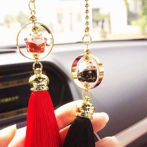

car pendant lucky cat doll figure tassel blessing auto adornment automotive interior rearview mirror decor hanging ornament gift