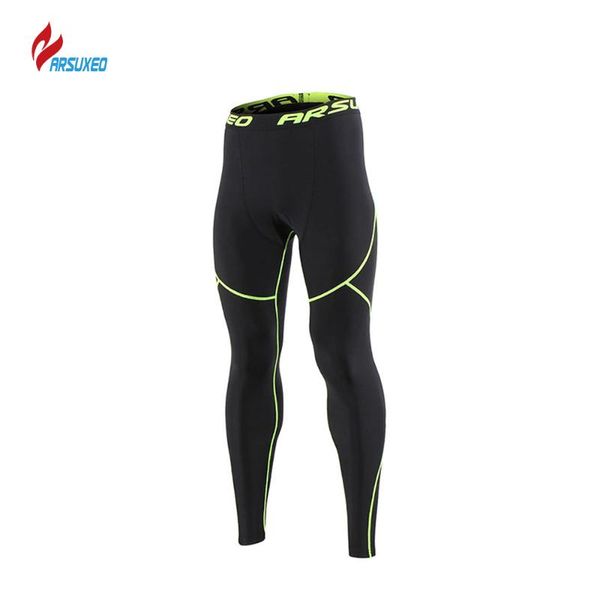 

arsuxeo 2018 men's winter thermal warm up sports leggings fleece compression tights cycling baselayers running tights pants yoga, Black;blue