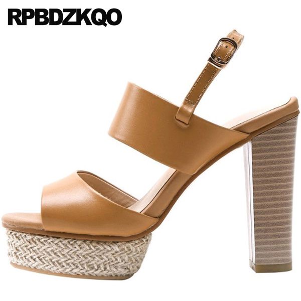 

slingback genuine leather chunky thick platform designer sandals women luxury 2019 shoes summer pumps runway block, Black