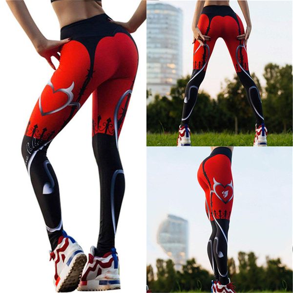 

red heart fitness yoga pants sport leggings women pants wear workout sports running leggings push up gym elastic slim pant, White;red
