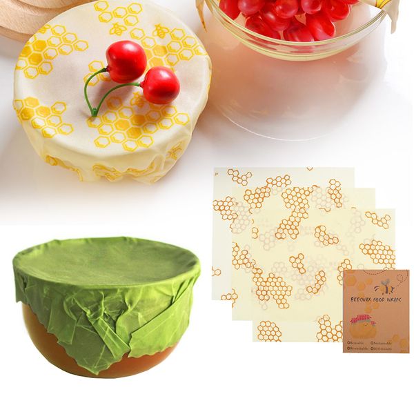 

3pcs beeswax food wrap fresh cloth instead of cling film packaging wrap reusable food grade for sandwich snack fruit cheese