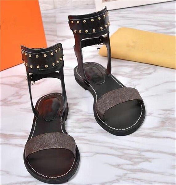 

luxury designer print leather nomad sandal non-slip gladiator outsole perfect flat plain sandals pumps womens sandalias hombre, Black