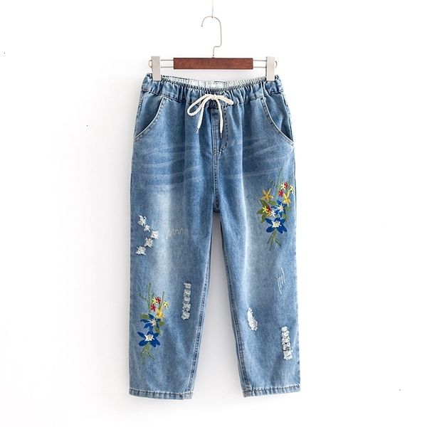 

plus size loser rechte blue jeans 8/10 broek borduren broek