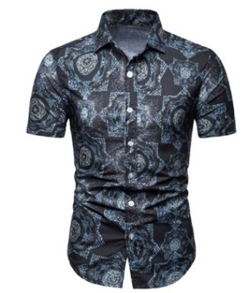 

mens floral print shirts turn down collar casual tees short sleeve slim mens single breasted, White;black