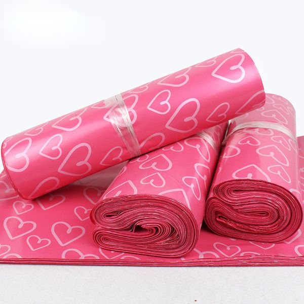 28 * 42 cm Modello a cuore rosa Sacchetti per posta in plastica Sacchetto regalo in plastica Poly Mailer Busta autosigillante Busta per imballaggio Busta per corriere espresso