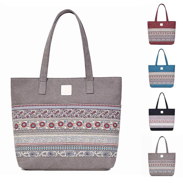 

fashion ethnic style tote handbag women big canvas shopping bag reusable tote bag shoulder bags for young girl