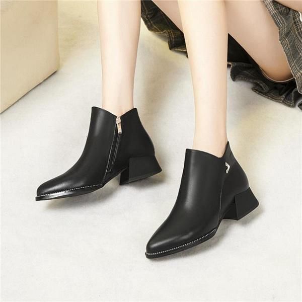 

new classic fashion ankle boots international ladies brand leather non-slip low heel boots high-end luxury driving party boots 34-39, Black