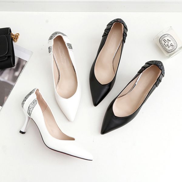 

women's fashion sweet shoes with fine pointed high-heeled shoes of shallow mouth women's fine-heeled professional dress shoes, Black