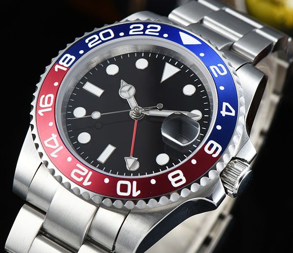

gmt automatic movement watch 40 mm black sterile dial sapphire glass red / blue bezel stainless steel bracelet zl-8, Slivery;brown