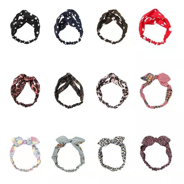 

chiffon fabric bow headband leopard print stripe polka dots women luxury designer headbands girls fashion hair accessories bands 14 styles, Silver