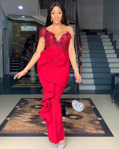 

2020 aso ebi arabic sheath evening dresses sheer neck lace beaded prom dresses long sleeves formal party bridesmaid pageant gowns, Black