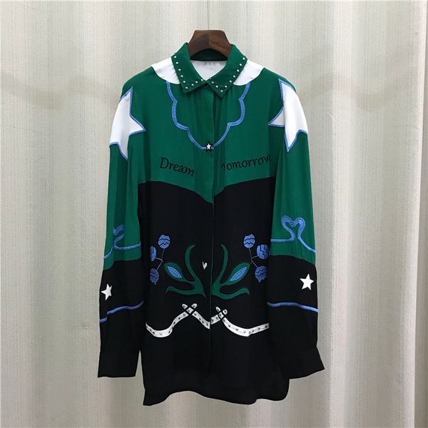 

women's long sleeves long shirts chic and diamonds embroidered shirts & blouses d694, White