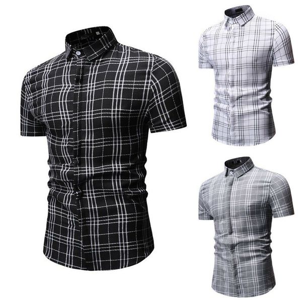 

мужчины короткие рукава кнопка вниз футболки топы slim fit повседневные платья стильные рубашки, White;black
