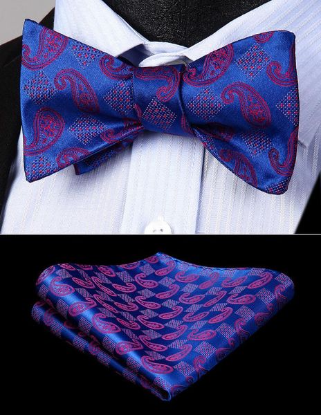 

party wedding bow tie handkerchief set blue red paisley mens self bow tie classic woven silk pocket square set bp842bs, Blue;purple