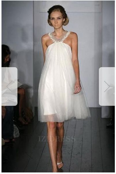 

A line prince halter knee length tulle wedding dre 052