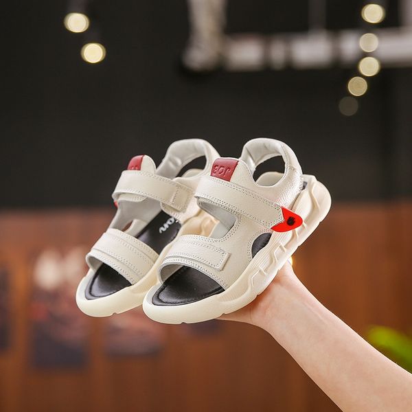 

children's shoes genuine leather children's sandals 2020 soft bottom boys' cowhide sandals girls' casual shoes, Black;red