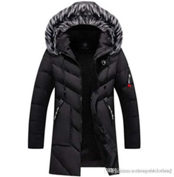 

mens конструктора solid ветровки мода толстые плюс размер зимняя куртка роскошные искусственного меха воротник мужские пальто, Black