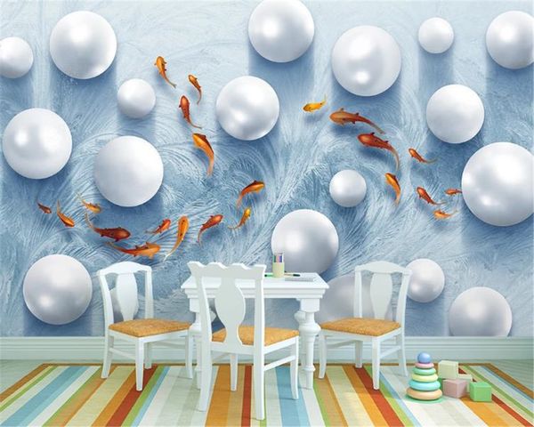 Foto 3D-Tapete Kleine frische und einfache 3D-dreidimensionale runde Fischsofa-Hintergrundwand Dekorative Seidenwandtapete
