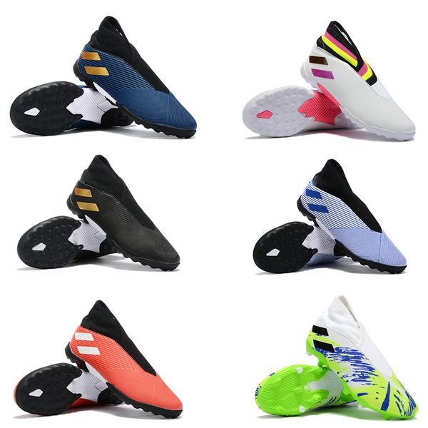 

mens high football boots nemeziz 19.3 laceless in tf soccer cleats nemeziz messi 19.3 indoor turf soccer shoes, Black