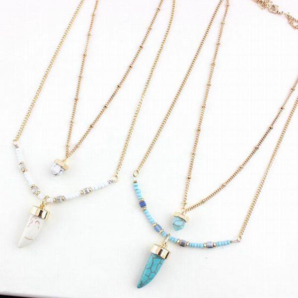 

мода двойные слои быка рог формы подвески ожерелья для женщин геометрические натуральный камень кулон ожерелья, Silver