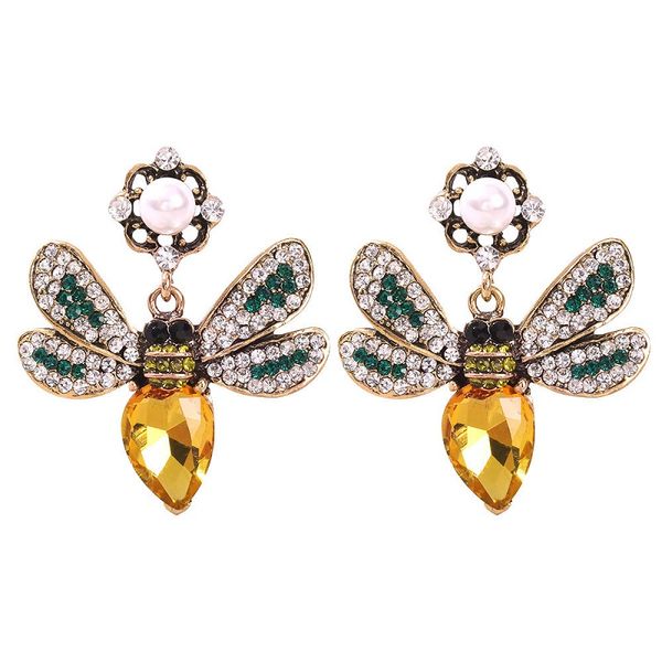 

новый модный модный роскошный дизайнер преувеличенные красочные кристалл алмаза милые милые насекомые пчелы жемчужина кулон серьги стержня д, Golden;silver