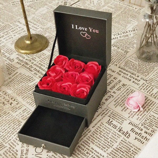 

valentine's day concise double soap flower gift box perfume jewelry drawer box romanticbirthday wedding gifts dropshipping