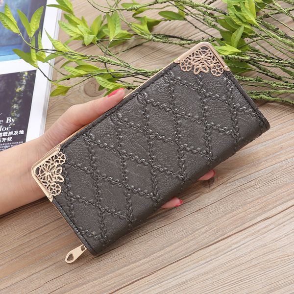 

long wallet women purses fashion designer hollow embossed lingge wallet lady sweet clutch wallet multi card purse portefeuille, Red;black