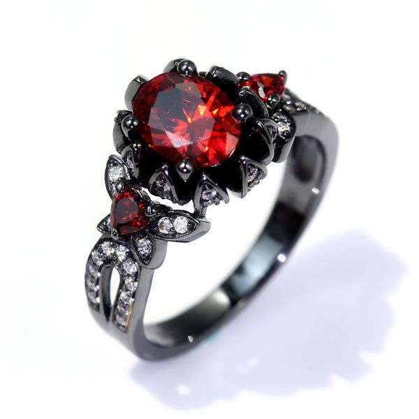 

hand decorate plating black gold wujin set red garnet woman ring, Silver