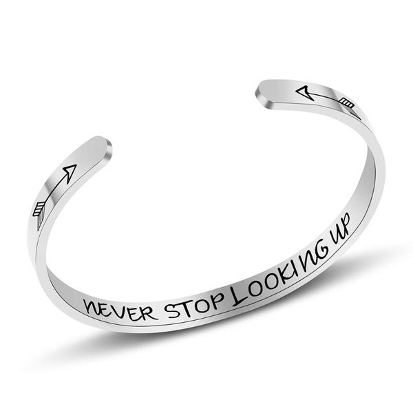 

stainless steel bracelet never slooking up bracelet inspirational arrow cuff opening female jewelry gift, Black