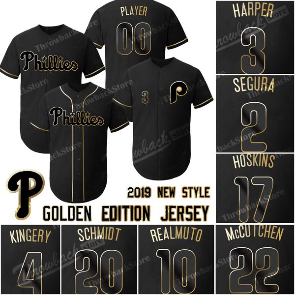 

Phillies Jersey Golden Edition Bryce Harper Jean Segura Scott Kingery Maikel Franco Realmuto Custom Baseball Jerseys