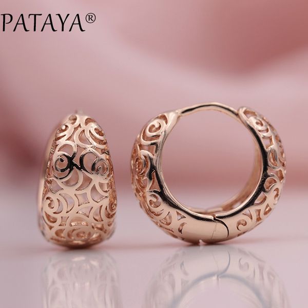 

PATAYA New Arrivals Unique Exquisite Carved Hollow 585 Rose Gold Dangle Big Earrings Women Wedding Party Fine Trendy Jewelry