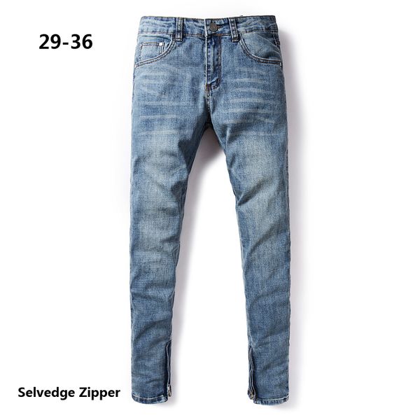 

Summer Style Thin Jeans Men Brand Clothing Solid Light Blue Skinny Jeans Justin Bieber Preppy Men`s Selvedge Zipper F2002