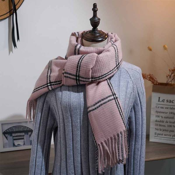 

fashion-2019 new winter woman wool plaid scarf female big size european and american stripessimple chequered shawl neck, Blue;gray