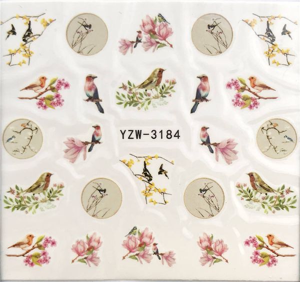 

1 pc bird/flower water transfer nail art sticker beauty red maple leaf decal nails art decorations, Black