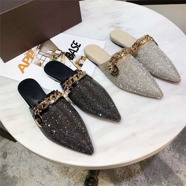 

fashion brand women shoes luxury flats designer slippers with box, Black