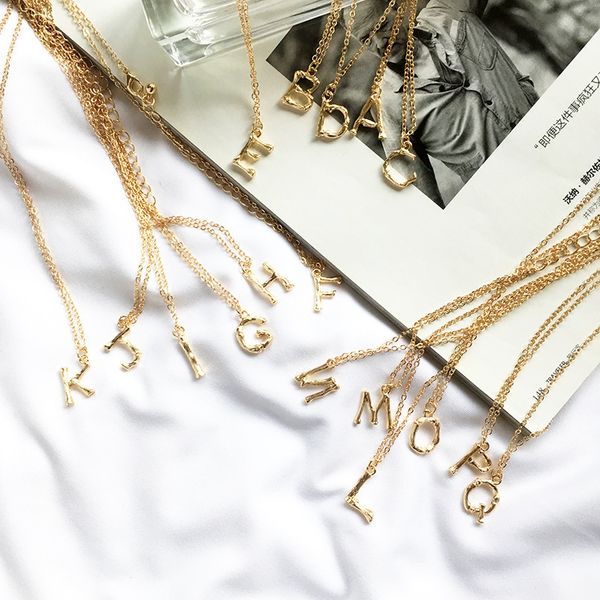 

small gold metal bamboo 26 letter alphabet a-z minimalist initial pendant necklace fashion twist chain necklace jewelry gift, Silver