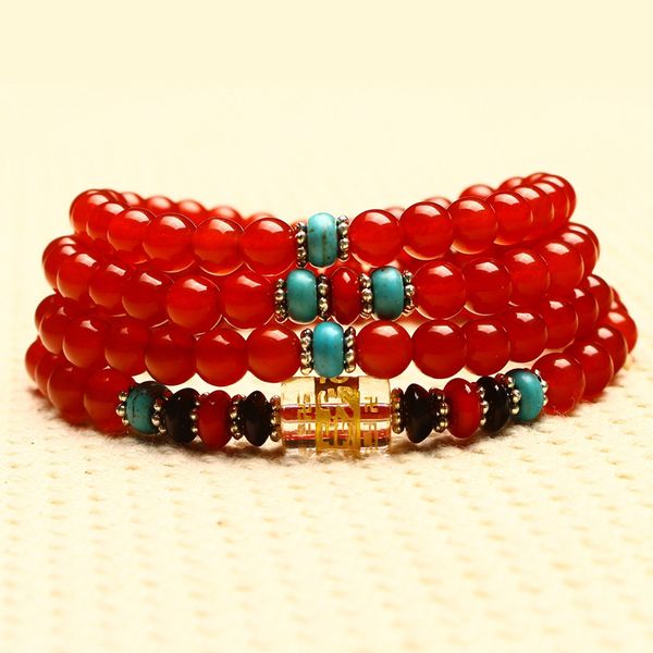 

real natural red agate bracelet 108 beads crystal gem stones jewelry energy gift for women men carnelian onyx turquoise bangles, Golden;silver