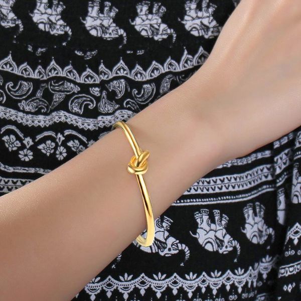 

knotted open steel color bracelet vintage gold tie knot bracelet simple twisted sleeve open women jewelry vb954, White