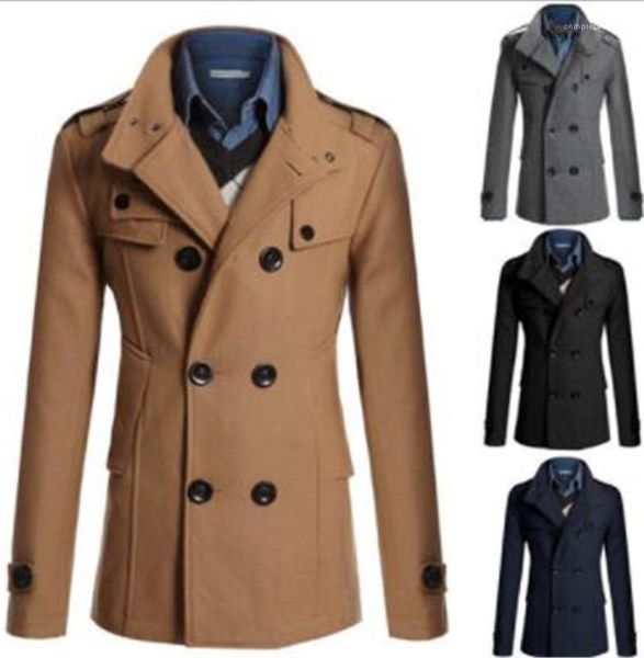 

повседневное шерстяное твидовое длинное пальто с воротником стойкой мужское пальто мужская верхняя одежда тонкий жакет средней длины сплошно, Black;brown