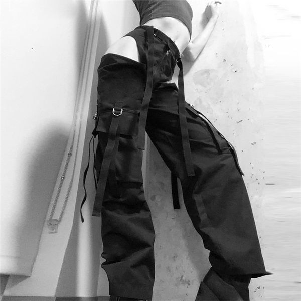 

designer leggings women designer pants black high waist hollow trousers fashion loose pockets pants ladies streetwear harem bottom new, Black;white